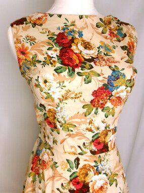 iHot Vintage Floral Fit & Flare Midi Dress Cottagecore Cream Multicolor M